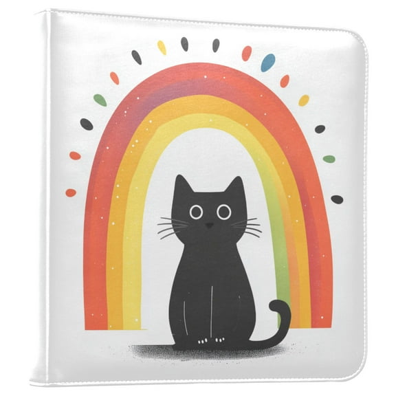 FORMRS 3 Ring Photo Album 4"x6" Self Adhesive Large Capacity PU Leather Cover, Black Cat Rainbow