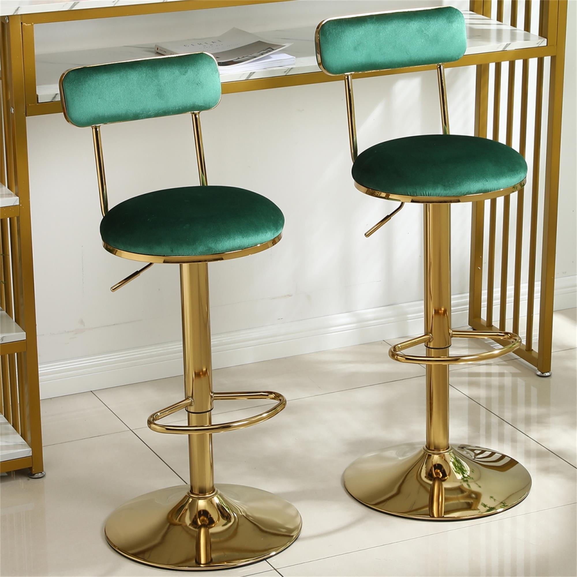 Resenkos Vintage Velvet Bar Stools set of 2 Dining Chairs Footrest ...