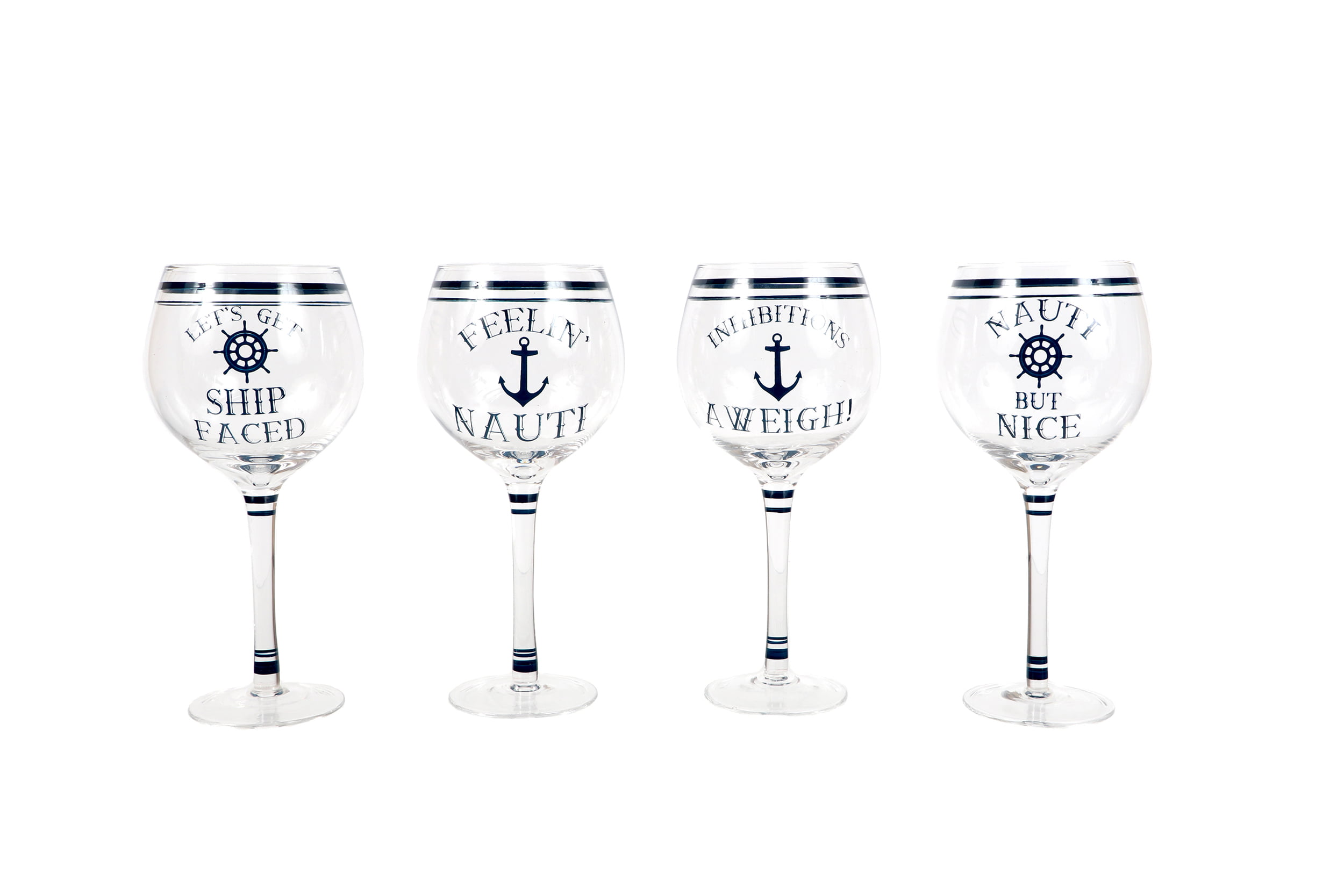 Set of 4 Hand Painted Wine Glasses with Seaside Sayings 