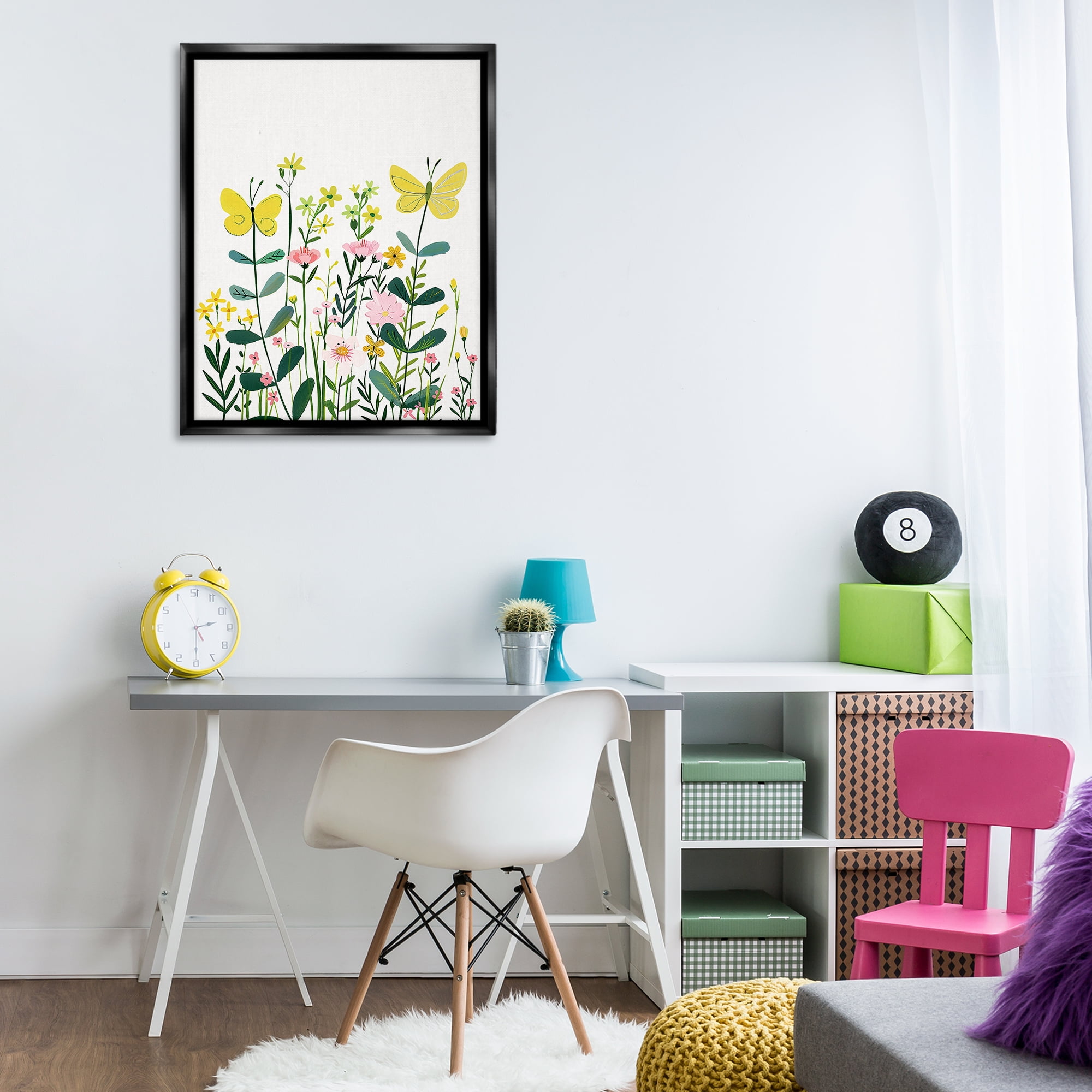 Stupell Industries Blooming Garden Butterflies Plants & Flowers Painting Black Floater Framed Canvas Art Print Wall Art, 25 x 31