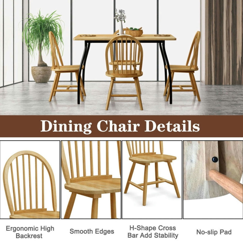 Demi Bonn Set of 2 Vintage Windsor Wood Dining Chair with Spindle Back for Dining Room Living Room, Brown