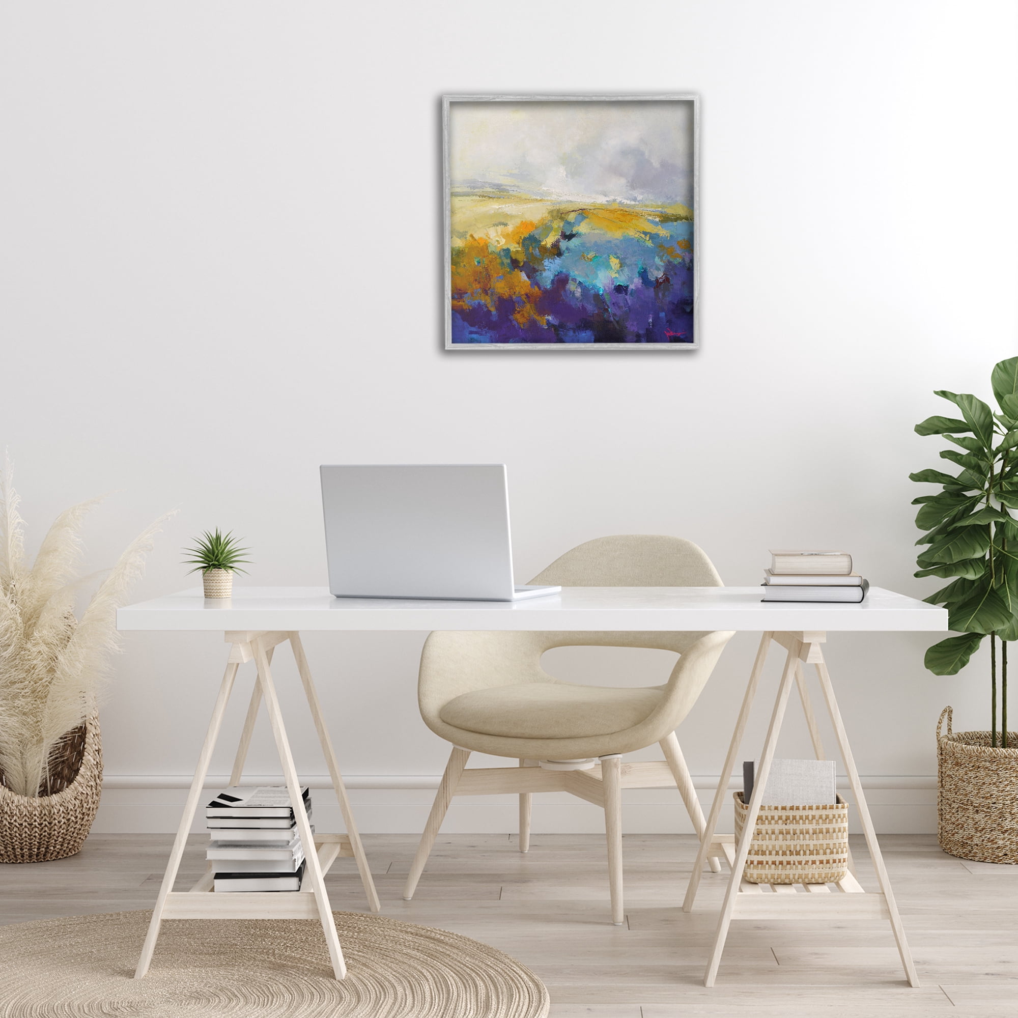 Stupell Industries Expressive Country Field Landscape Painting Gray Framed Art Print Wall Art, 24 x 24