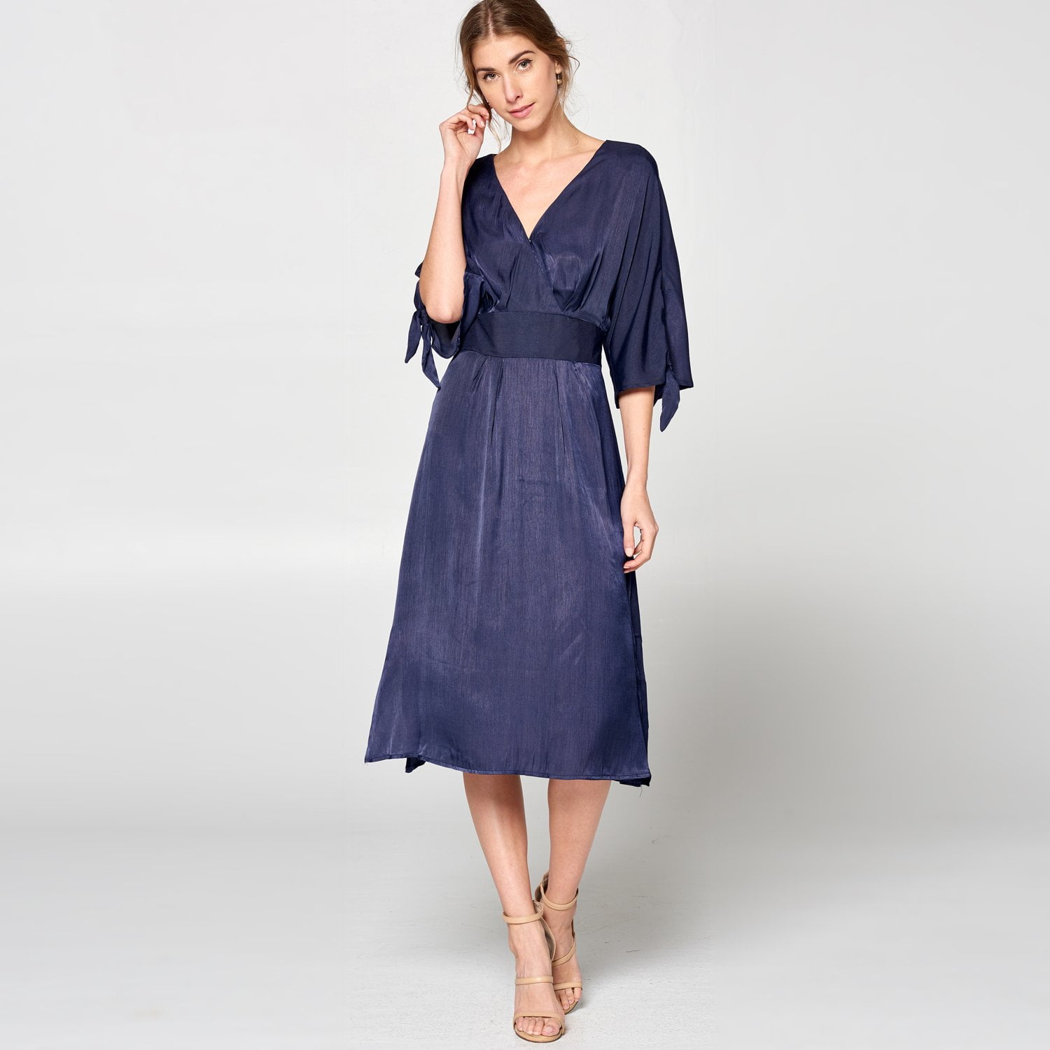 navy satin dress midi