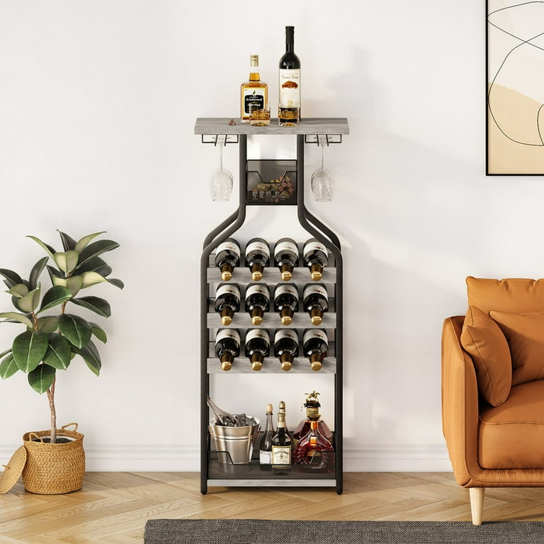 Grey Metal Wine Rack Console Table, Freestanding Floor Bottles