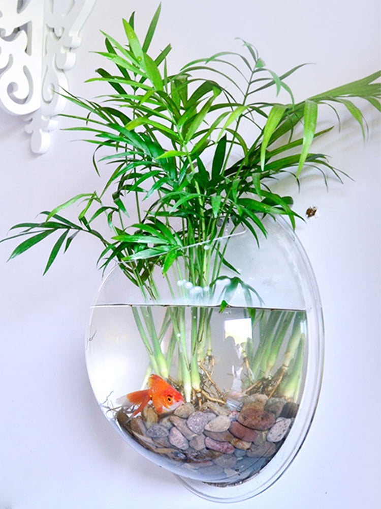 potato001 Creative Wall Fish Bubble Wall Hanging Bowl Clear Acrylic Vase Flower Plant Pot Aquarium Transparent 15cm 