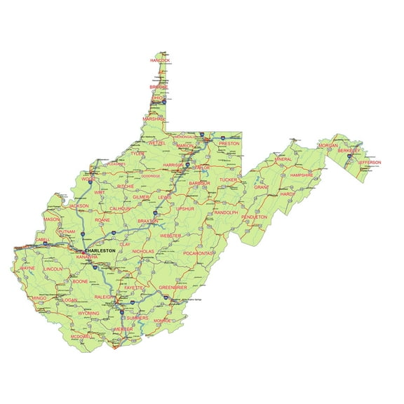 Wall Art Impressions 29x24in Poster West Virginia Map with interstates, Highways and State routes [Photo Paper]