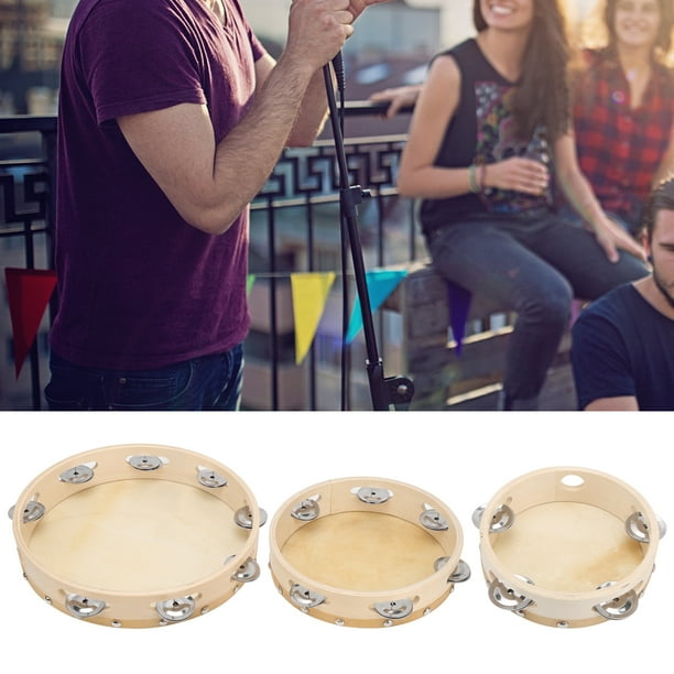 Tambourine Drum, Wood Handheld Tambourine, 3Pcs Multi-Purpose For