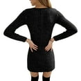 thumbnail image 5 of Women's Knit Dress Sweater Dress Long Sleeve Solid Color Floral Zipper Detail Mini Length Chic Dress for Spring Fall Casual,Black,L, 5 of 7