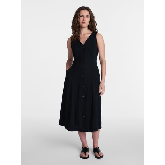 Time and Tru Women’s Sleeveless Button Down Midi Dress, Sizes XS-XXXL