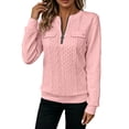 thumbnail image 2 of Stamzod Womens Quarter Zip Pullover Sweatshirts Dressy Casual Textured Tops Spring Fall Crewneck Sweatshirt Pink E M, 2 of 8