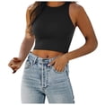 thumbnail image 2 of Womens Tops Women's Solid Color Sleeveless Round Neck Undershirt T-Shirt Top, 2 of 3