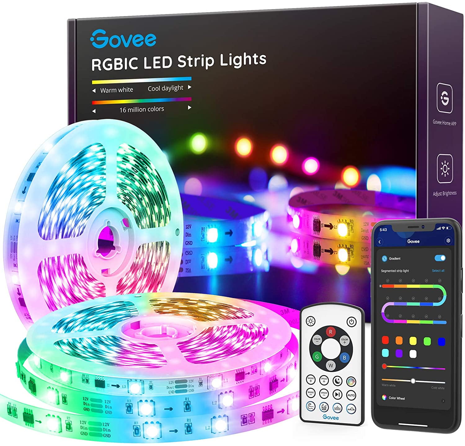Govee RGBIC LED Strip Lights 2×16.4FT Living Room Timer App and Remote Control for Bedroom Party 32.8FT Bluetooth Segmented DIY Control Color Changing LED Lights with Music Mode Kitchen