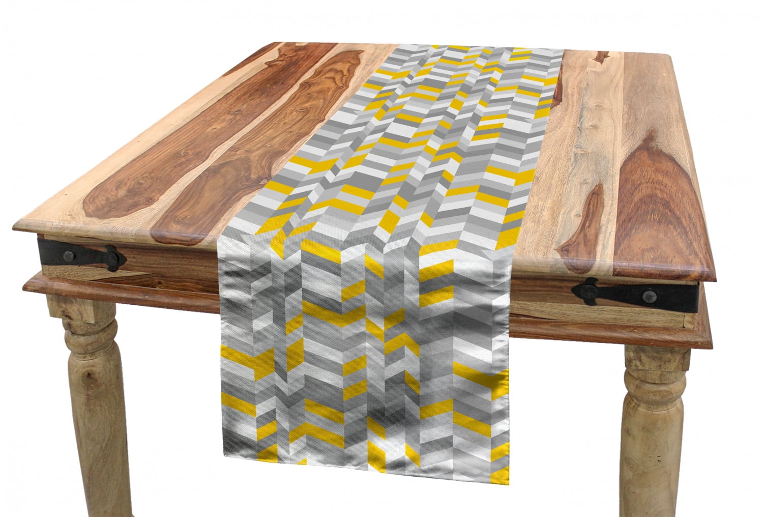 grey and yellow table runner