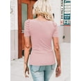 thumbnail image 2 of Summer Short Sleeve Women Puff Top Ribbed Knit Elegant Slim T Shirt Blouse Solid Tee, 2 of 5