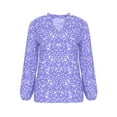 thumbnail image 5 of Perfectbot Womens Fashion Blouses Printed V Neck Ruched Tops Casual Puff Long Sleeve Loose Shirts, 5 of 7