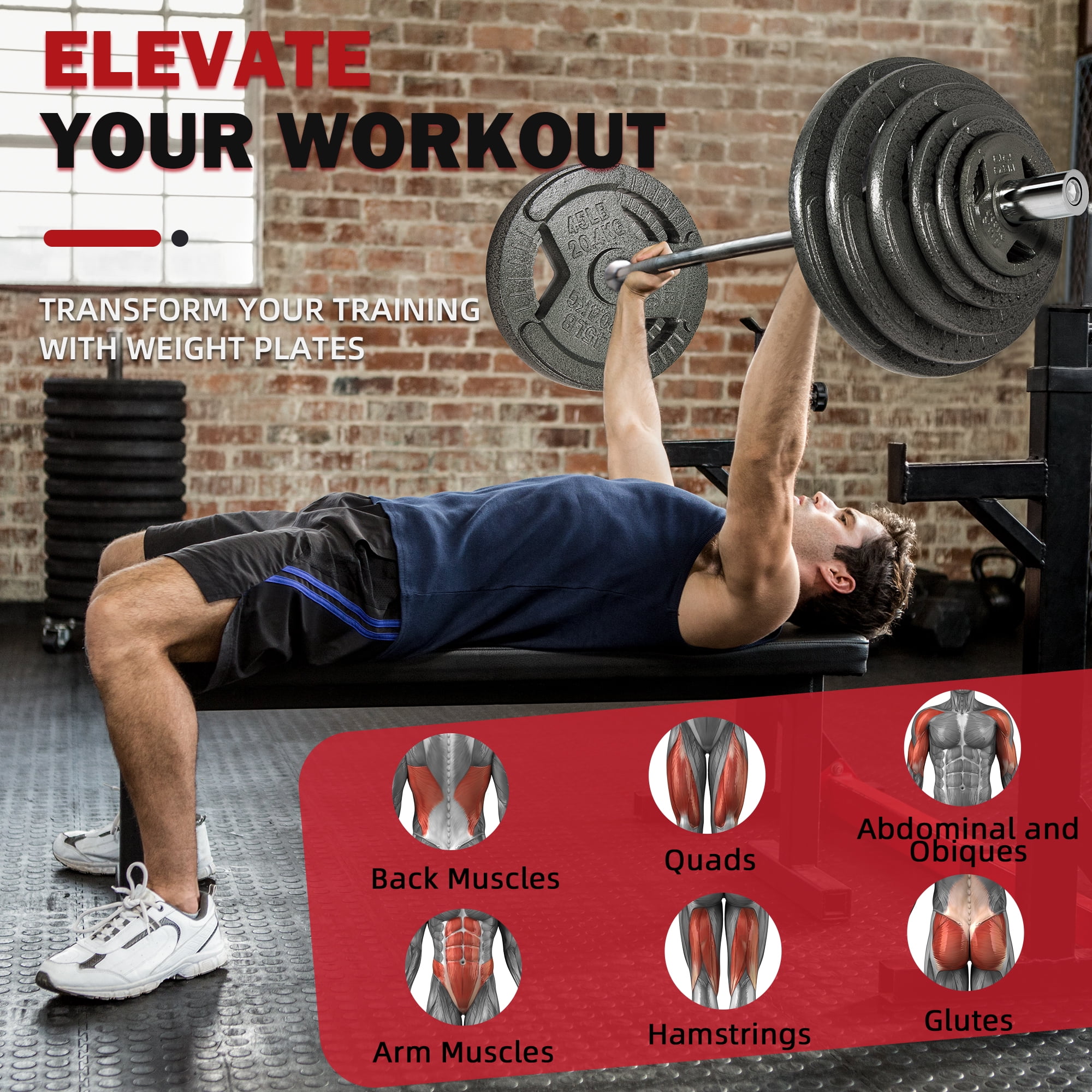 FlexWave Cast Iron Barbell Set, 50-170 LBS Weight Plates with 6FT or 7FT Barbell, 1-Inch & 2-Inch Options, Multiple Package