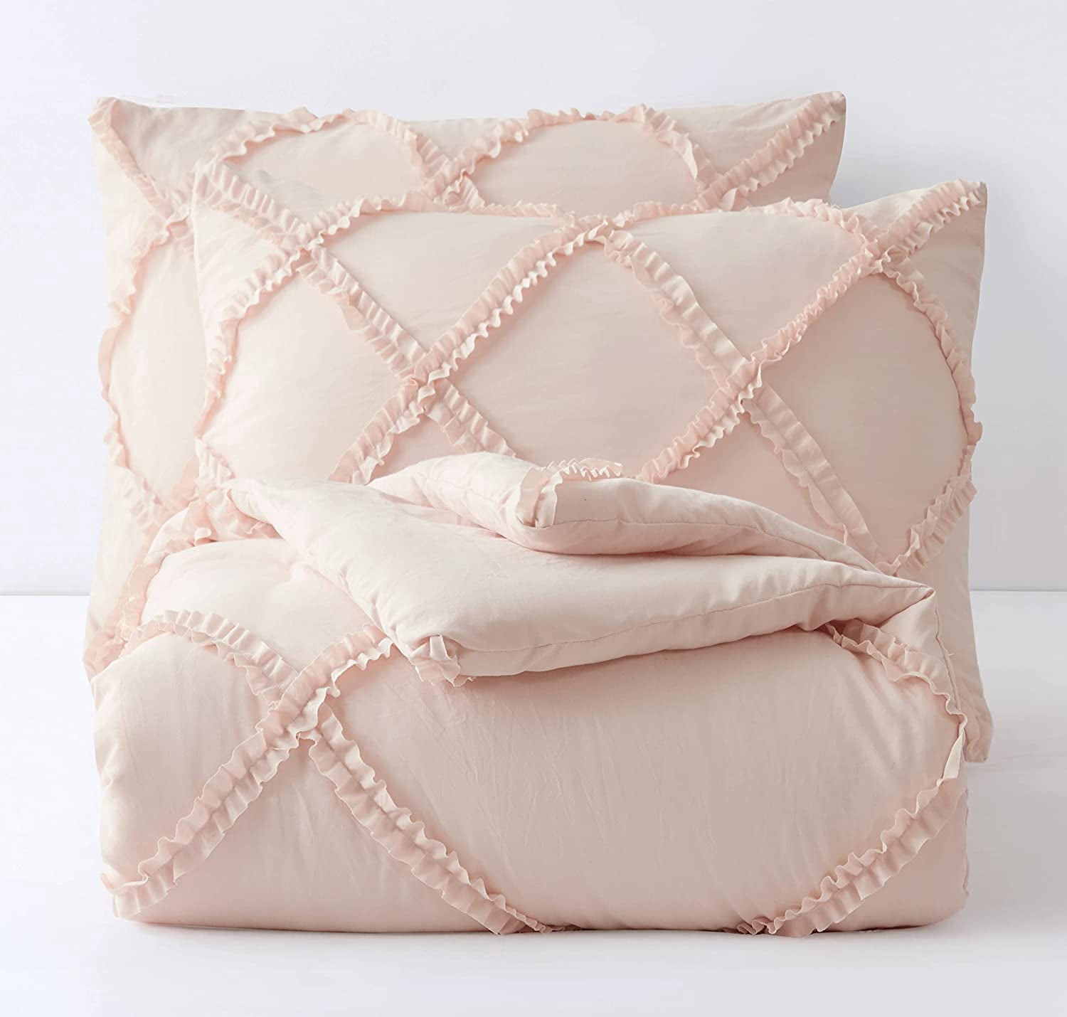 Chezmoi Collection Vivian 3-Piece Diamond Ruffle Trim Washed Microfiber Comforter Set