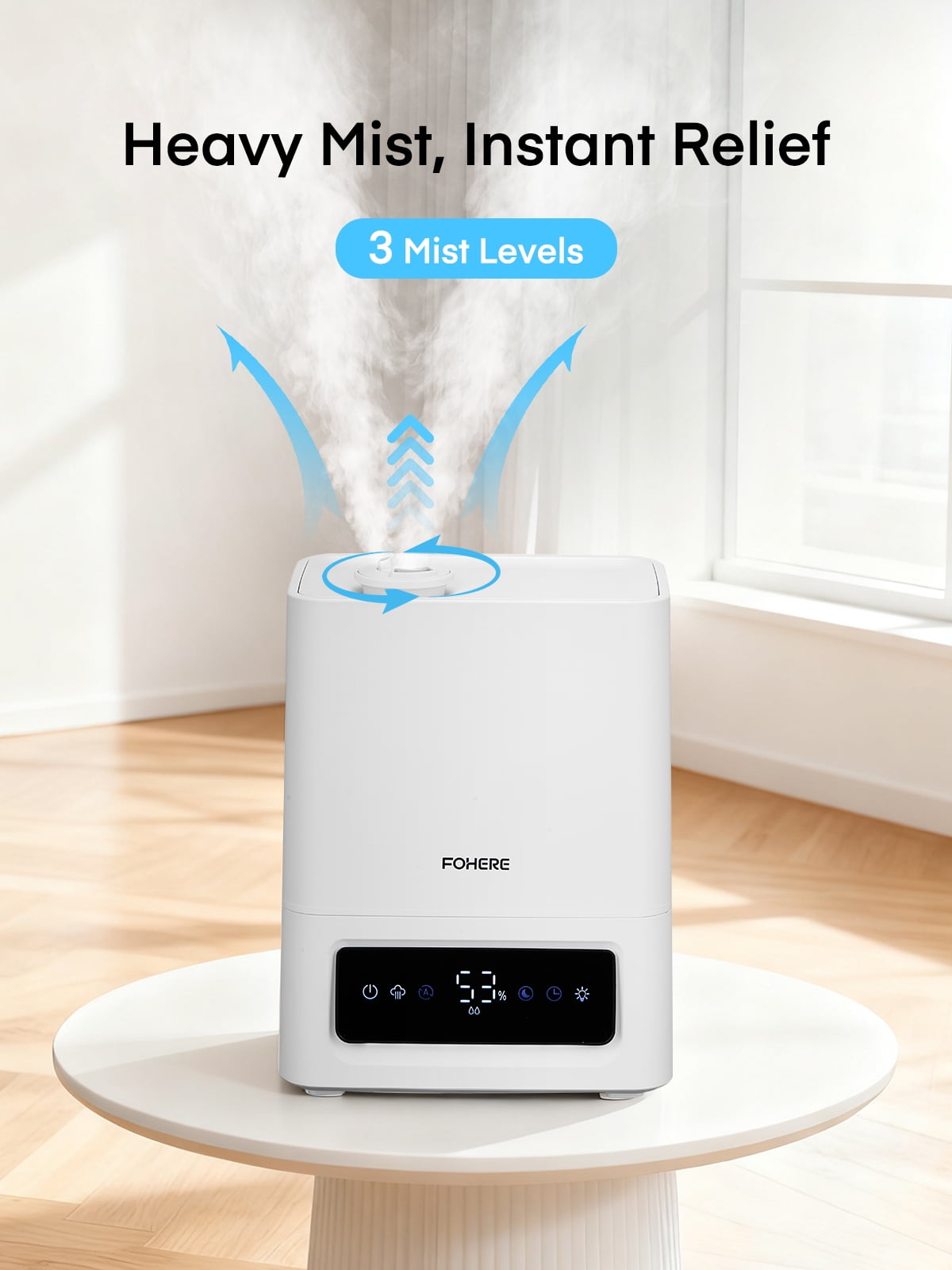 FOHERE 6L Humidifier Large Room, Cool Mist Humidifiers for Bedroom Home, 60H Ultra-Quiet Runtime for Baby, Plants, Smart Humidity Sensor, Fast Symptom Relief, 16H Timer, Oil Diffuser, White