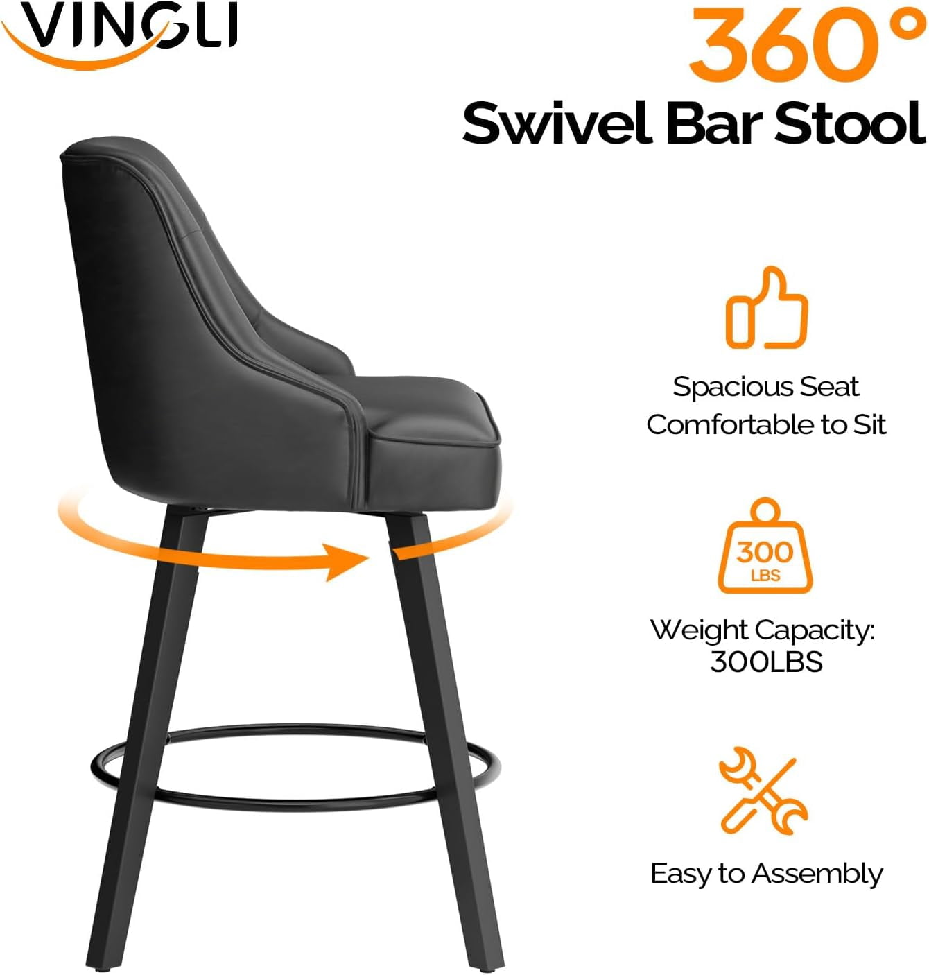 VINGLI 26" H Swivel Barstools Set of 2, Linen Fabric Upholstered Counter Stool with Back, Kitchen High Chairs Counter Height Bar Stools with Cushion, Solid Wood Legs, Beige