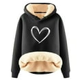 thumbnail image 2 of Womens Winter Hoodies Warm Fleece Sherpa Lined Pullover Hooded Sweatshirt Love Heart Printed Heavyweight Hoodie Tops, 2 of 7