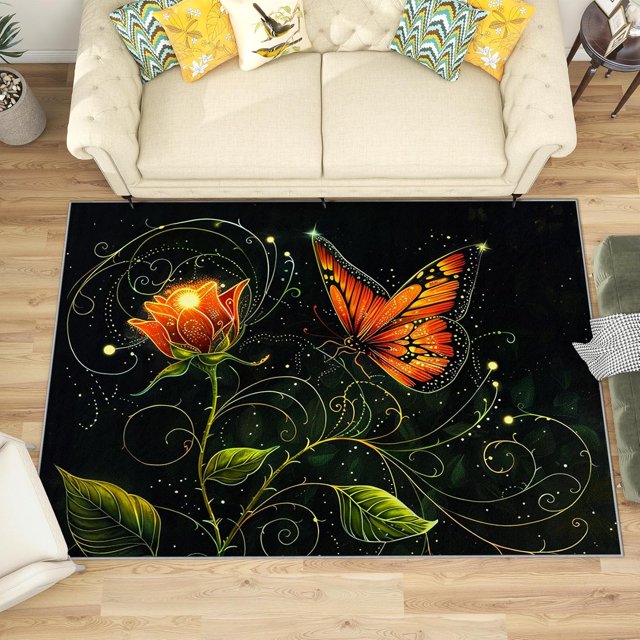 2x3 Rug, Floral Door Mat Washable Non Slip Soft for Entryway, Butterfly Flower Rug, Girls Carpet, Floral Home Decor & Gifts