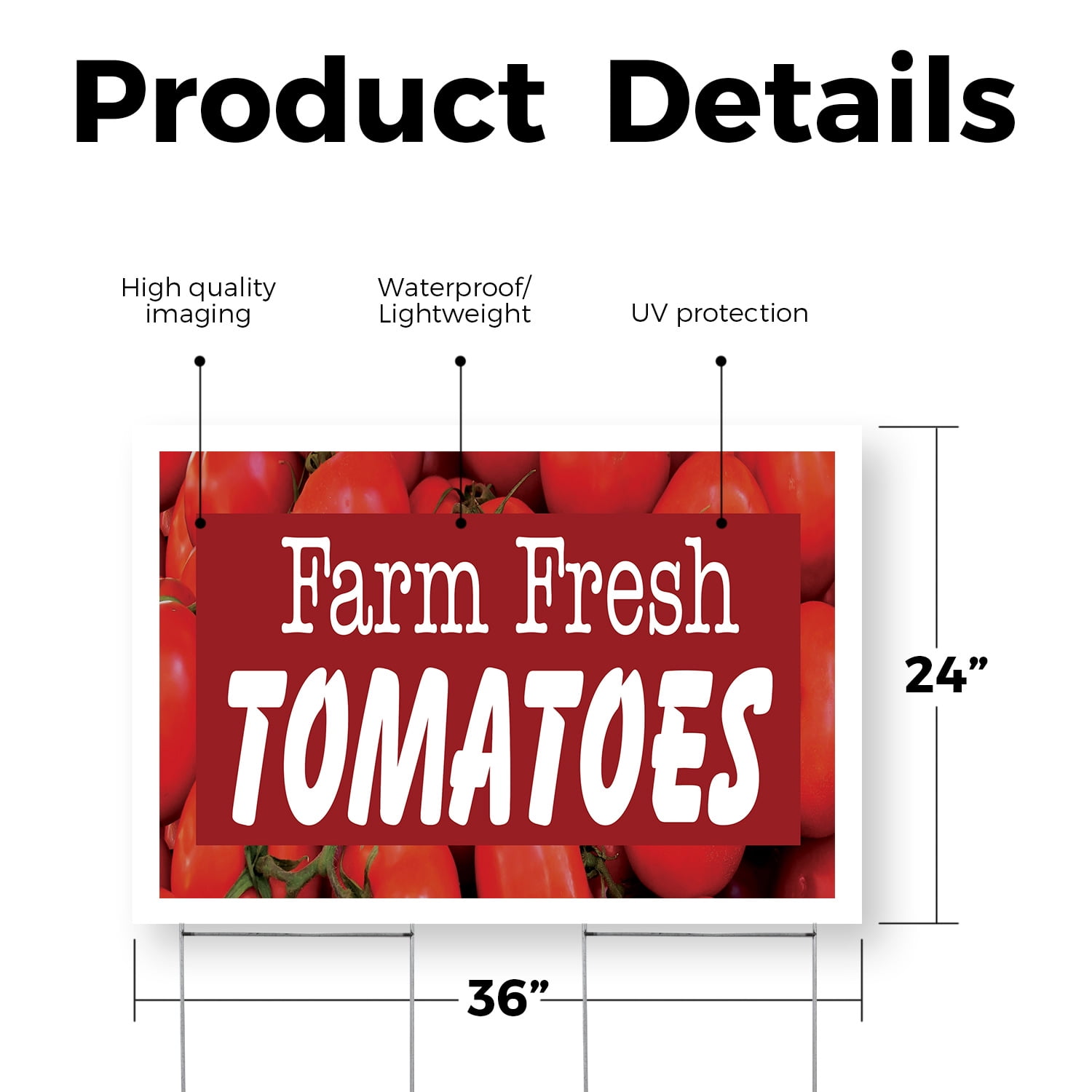 Farm Fresh Tomatoes Yard Sign 24 Inch x 36 Inch Double Sided Weatherproof Heavy-Duty Plastic with Stake | Juicy Vegetables, Local Produce, Healthy Choices | Made in USA