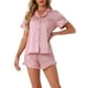 thumbnail image 1 of INSPIRAR CHIC Conjuntos de Pijamas de Satén para Mujeres, Conjuntos de Lounge de Seda, Camisa de Botones de Manga Corta, Pantalones Cortos con Volantes, Ropa de Dormir de 2 Piezas, Rosa, 1 of 6