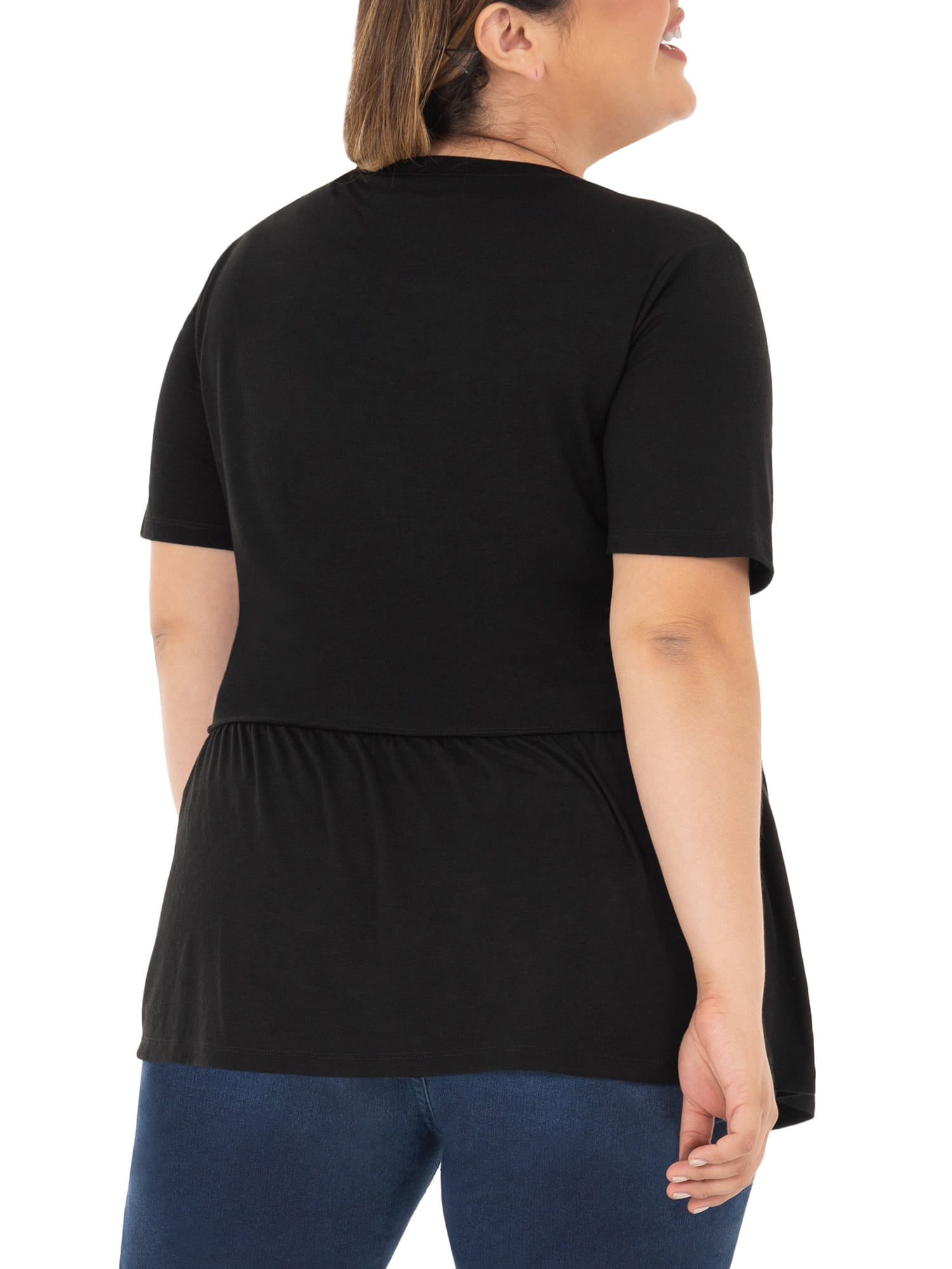 Wright's Women's Plus Size Short Sleeve Crew Neck Classic Peplum Top/Blouse, 1X-4X