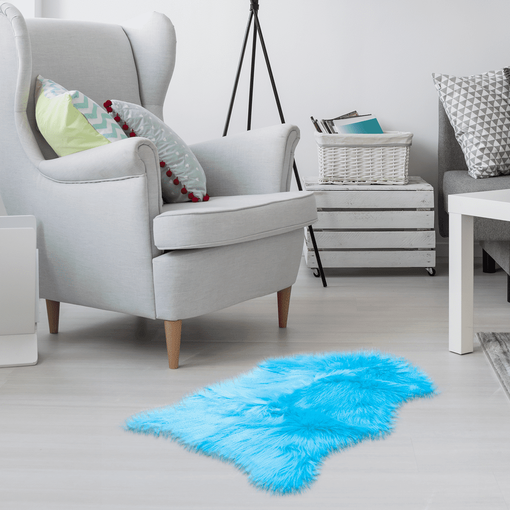 Faux Fur Sheepskin Rug Baby Blue, Furry Rugs for Vanity Seats Chairs