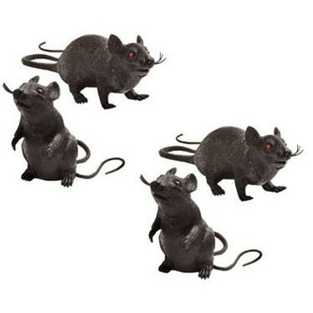 Set of 4 Spooky Plastic Squeaking Rats Halloween Decorations By Halloween Fun