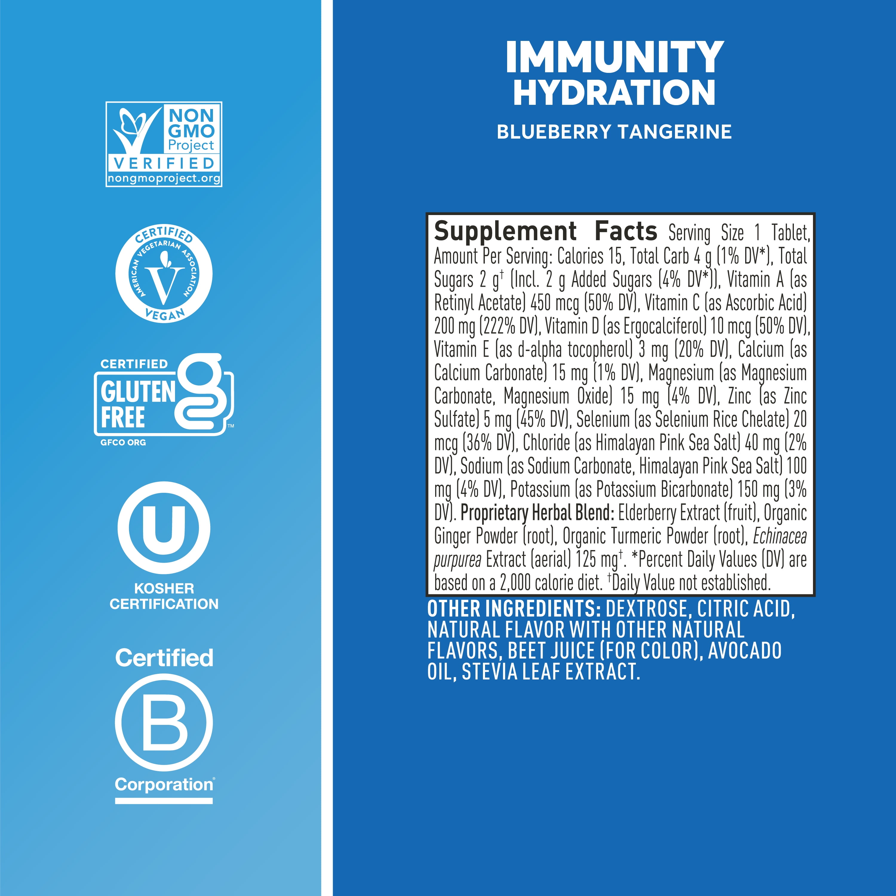 Nuun Hydration Immunity Electrolyte Tablets With Vitamin C, Blueberry Tangerine, 8 - 10 Count Tubes