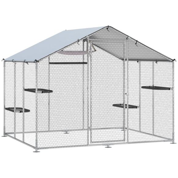 PawHut Walk-in Catio Outdoor Cat Enclosure with Waterproof Cover 94.5" W