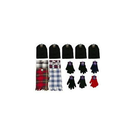 Bulk Buys Winter Beanie Hats, Gloves, and Plaid Scarves - Case of 180