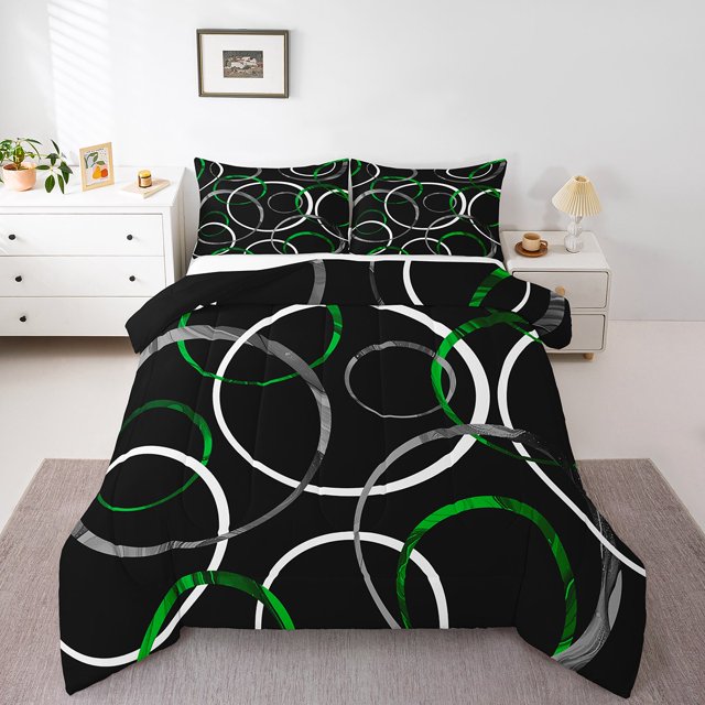 Erosebridal Green Round Bedding Twin Comforter Set,Geometric Circle Down Comforter,Abstract Artwork Bedding Sets Twin with Comforter,Microfiber Gradient Room Decor,Reversible,2-Piece