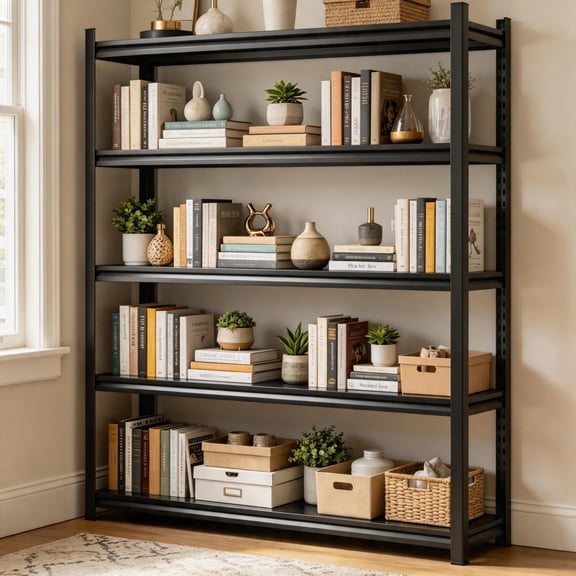 5-Tier Bookcase, Home Book Storage Rack, Heavy Duty Rust-Resistant Metal Book Shelf, Adjustable Bookshelf, 3020lb, Reinforced Frame, Space Saver for Study Home Garage Office