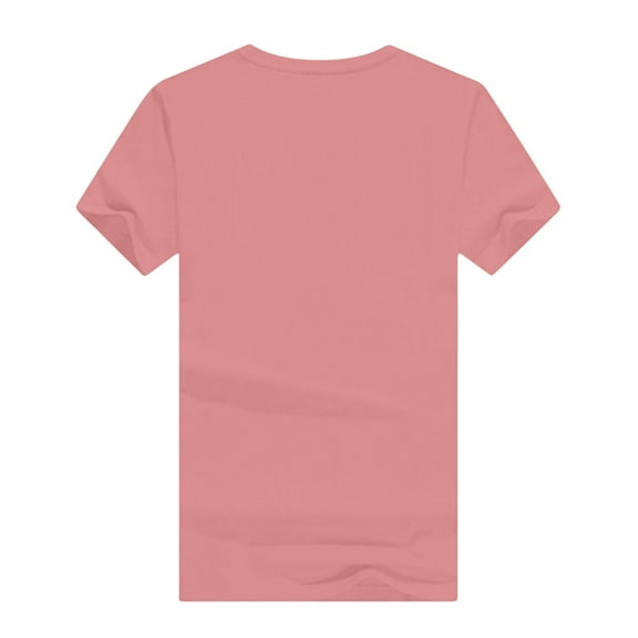 WREESH Solid Color Round Neck T-Shirts Women's Fashion Loose Short Sleeve Summer Tops Pink