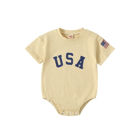 

Baby Boys Girls Independence Day Romper 4th of July Short Sleeve Round Neck Letter Print Bodysuit