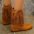 thumbnail image 4 of Hidden Wedges Mid Calf Fringe Boots for Women Boho Winter Fall Studded Suede Round Toe Dress Cowgirl Booties Brown Size 6.5, 4 of 7