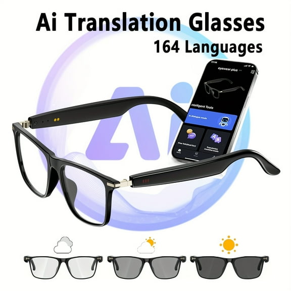 AI smart glasses, real-time translation (supporting 164 languages), voice over calling, music playback, AI assistant, suitable for Christmas/New Year gifts, preferred by business people