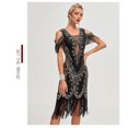 thumbnail image 3 of 1920s Vintage Dress Summer Fringe Beaded Great Gatsby Flapper Evening Dress Party Cocktail Prom,L,Black and Golden, 3 of 10
