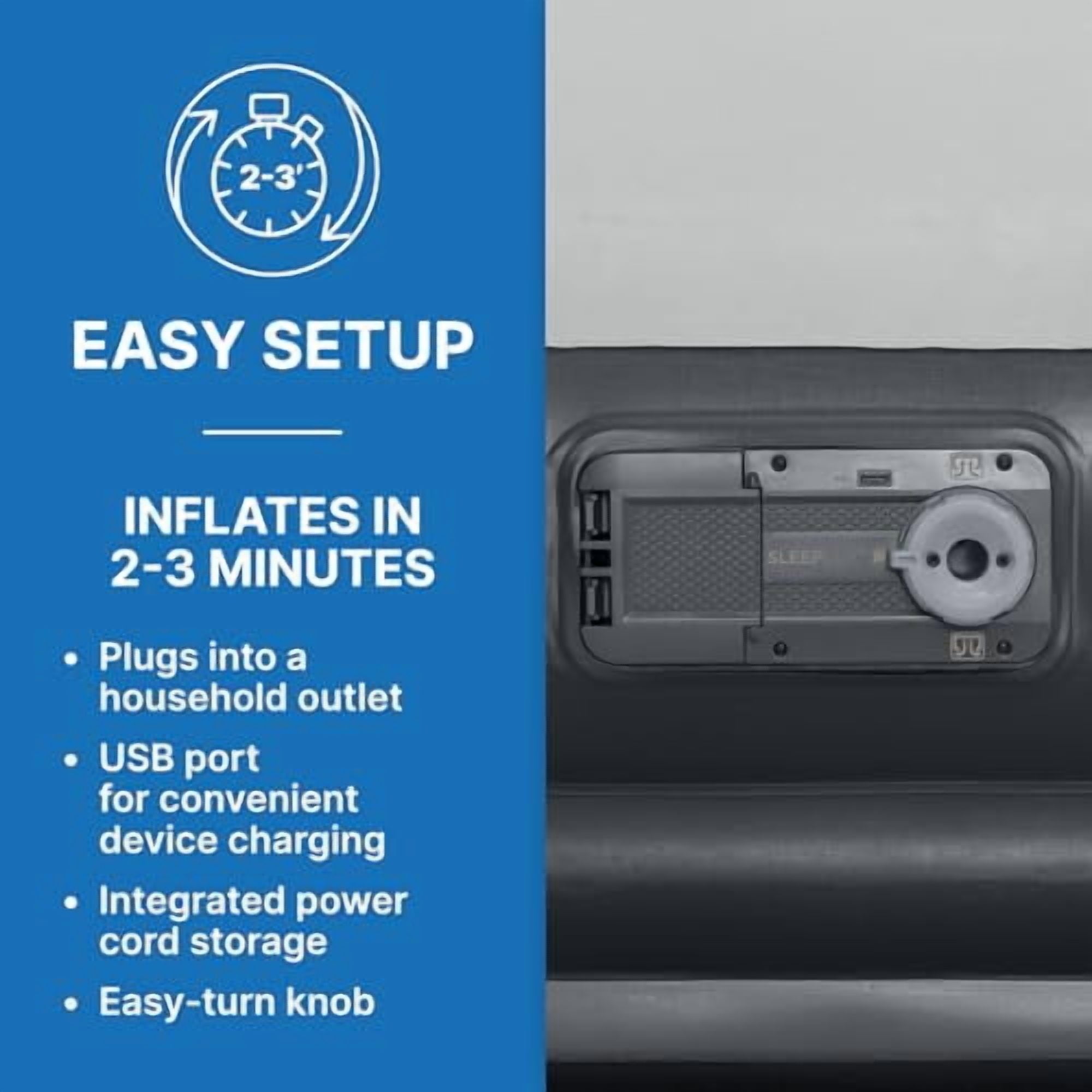SleepLux Durable Inflatable Air Mattress with Built-in Pump, Pillow, USB Charger