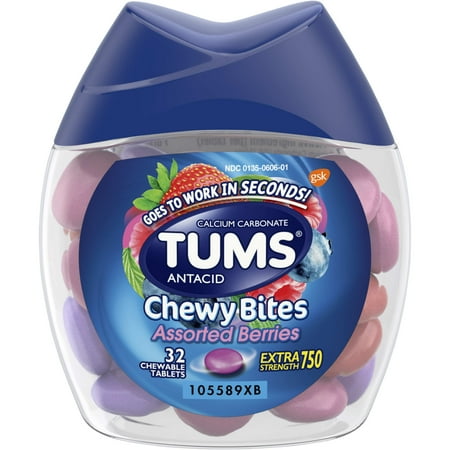 TUMS Chewy Bites Assorted Berries Antacid, Hard Shell Chews for Heartburn Relief, 32 Antacid (Best Foods To Get Rid Of Heartburn)