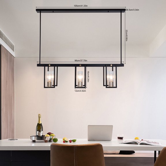 Modern 6-Light Kitchen Island Lighting Linear Pendant Fixture Gold Finish 110V