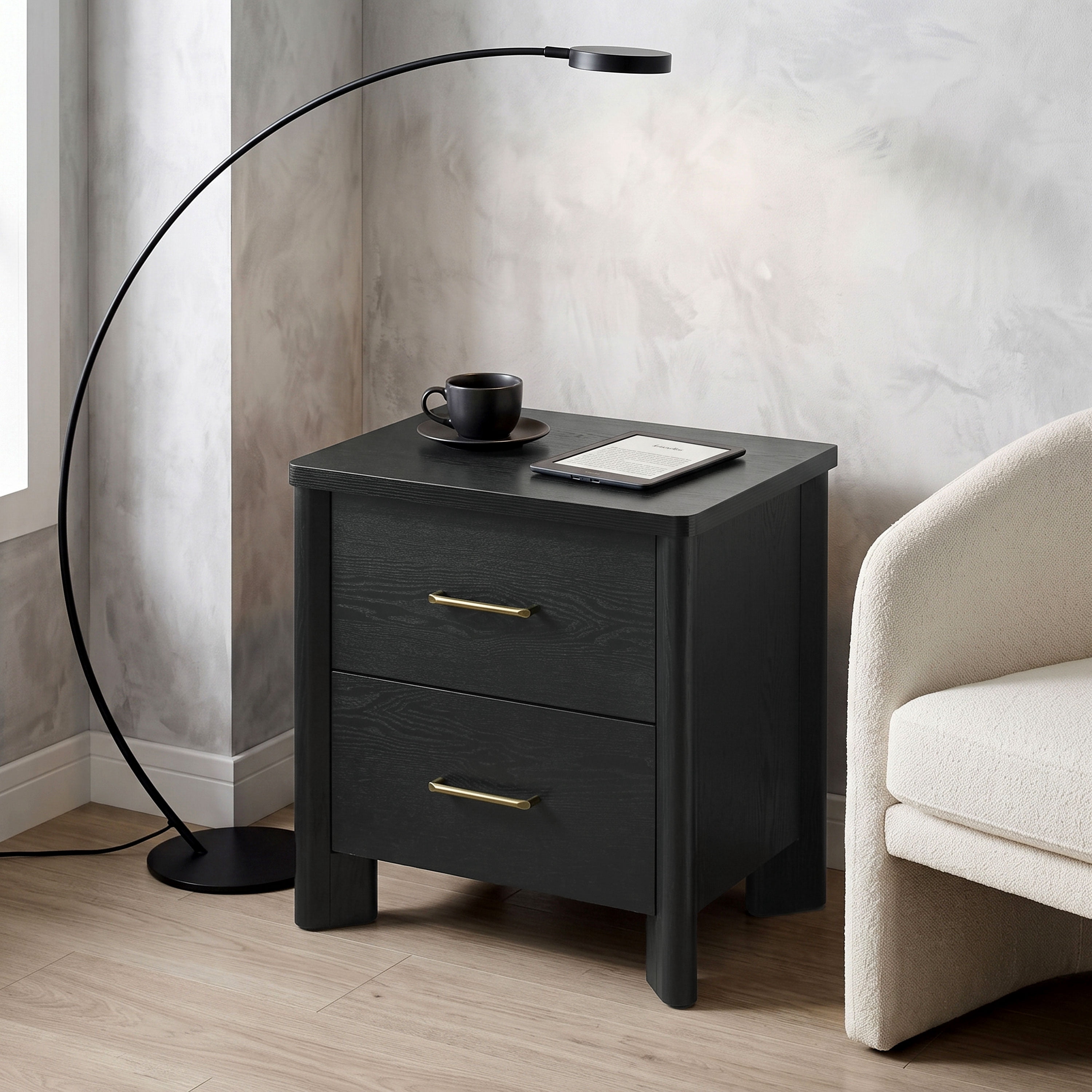 Furniture of America Gracie Modern Wood 2-Drawer Nightstand with USB Ports, Black