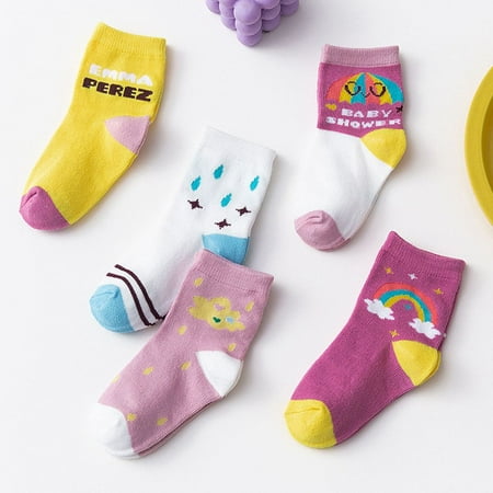 

5 Pairs New Fashion Casual Soft Cotton Children Baby Cute Cartoon Kids Socks Short Ankle Socks Winter Warm M (1-3 YEARS OLD) RAINBOW & RAINDROPS