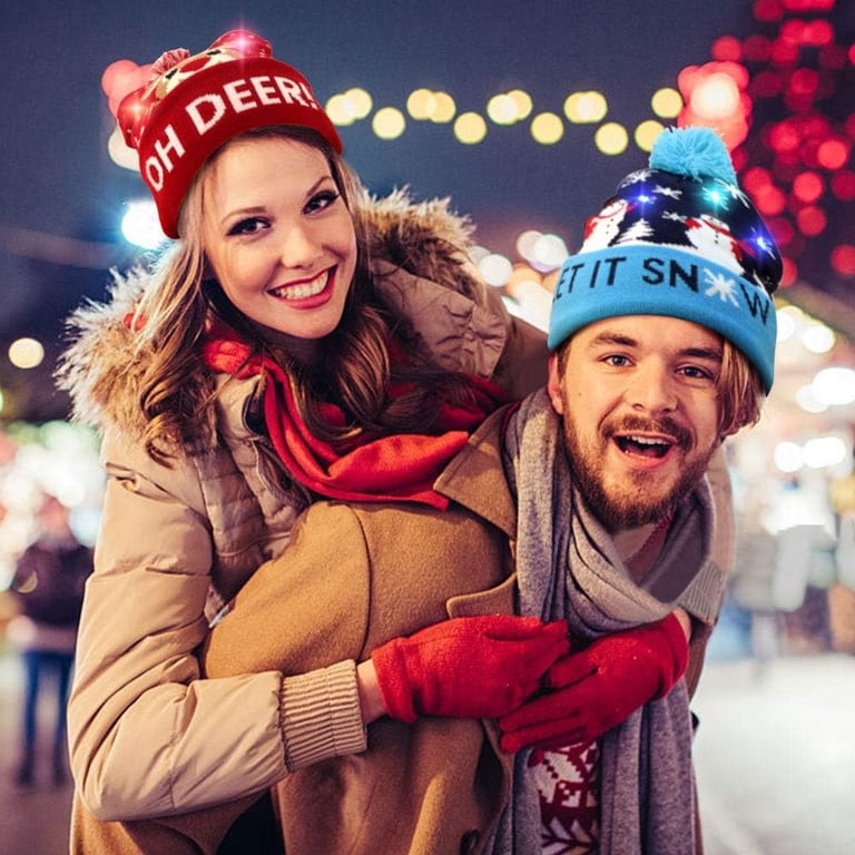 Unisex Ugly Led Novelty Colorful Light-up Stylish Knitted Sweater Christmas Hat Amazon.com: Garma 4 Pack LED Christmas Hat Light Up Beanie  main image 4