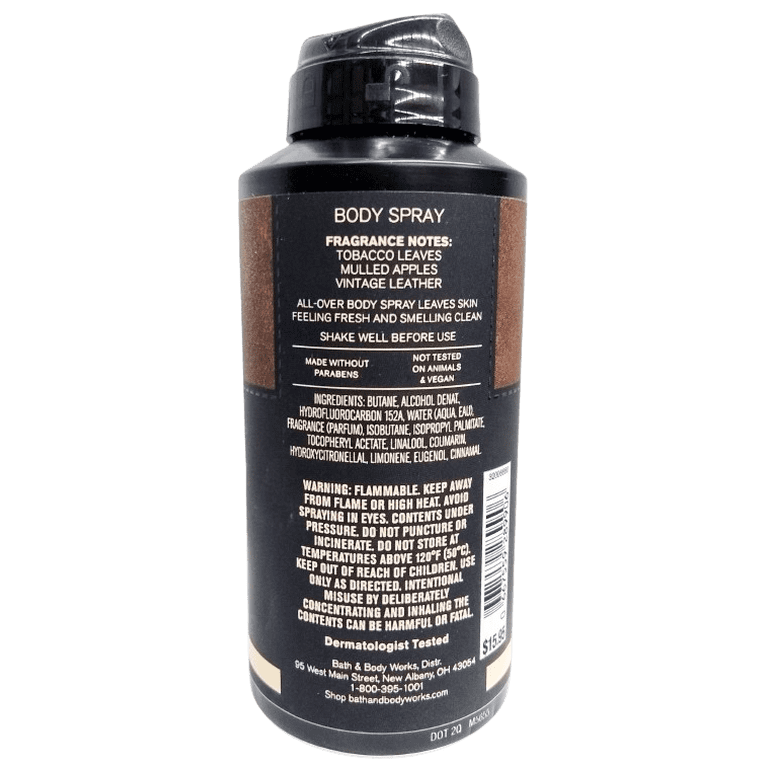 tobacco bath and body works & Leather Crafted Body Spray for Men, 3.7 oz extinguishing lid Men's Collection | Bath &