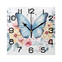 Butterfly on Flowers Wall Clock Square Silent Non-Ticking Battery Operated Retro 7.78" Clock Home Kitchen Office Decoration