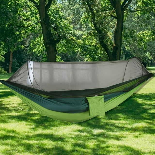 POINTERTECK Outdoor Camping Hammock with Mosquito Net 250x120cm Portable Nylon Hanging Bed Lightweight 600g Tree Hammock with Installation Kit Weather Resistant for Backyard Patio Gard