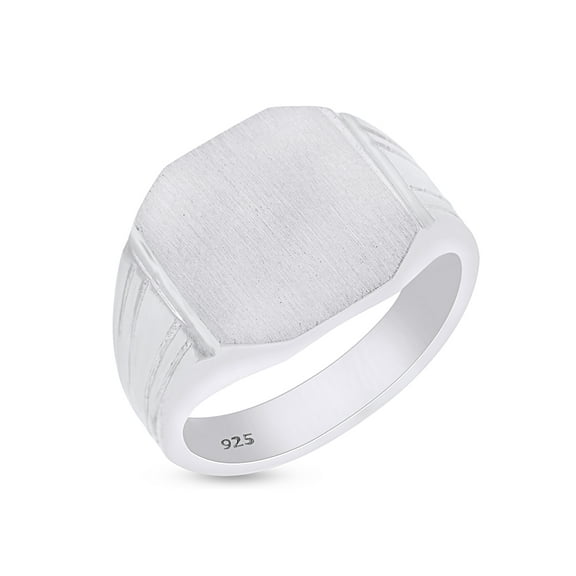 AFFY 14K White Gold Plated 925 Sterling Silver Signet Men's Rings - The Phoebus Signet Ring, Ring Size 7